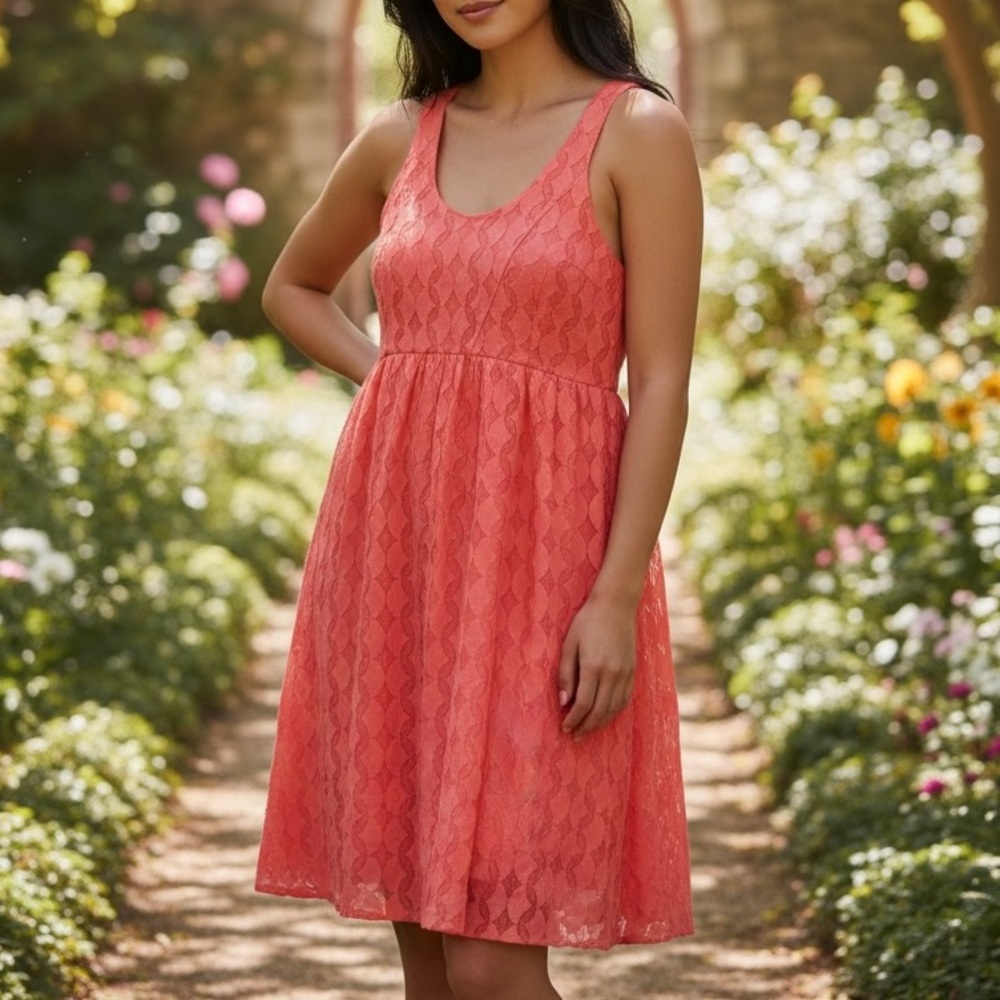 Addison Coral Sleeveless Lace Mini Dress (Size S)‎